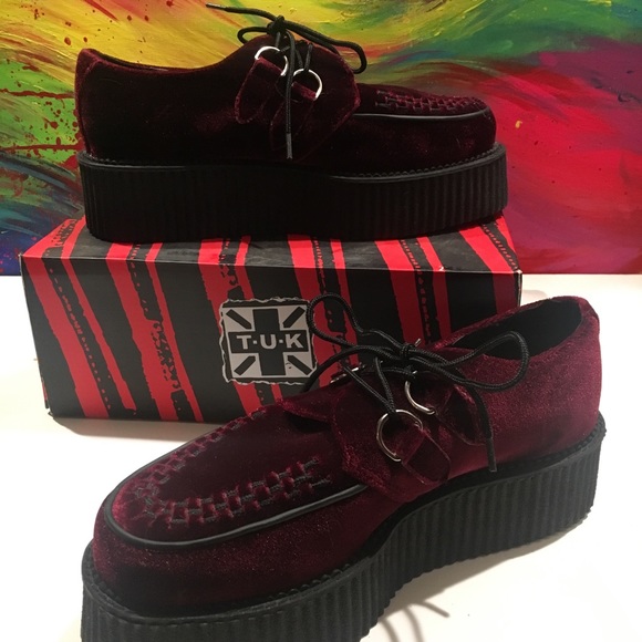 T.U.K BURGUNDY SUEDE PLATFORM CREEPER SHOES SZ 10 - Picture 4 of 5